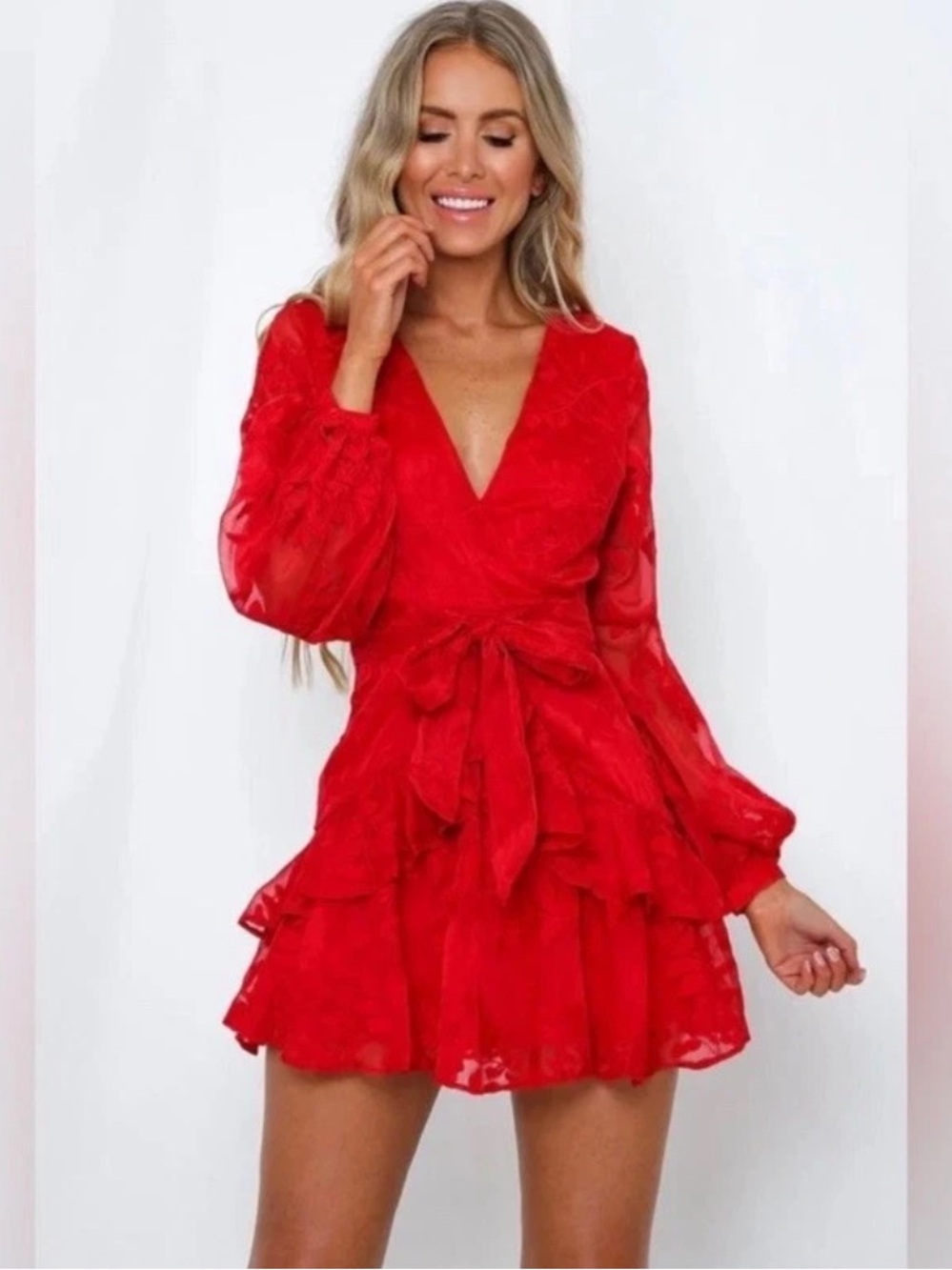 Hello Molly I Heard a Rumor Red Mini Dress Size 6 Embroidered Woven Overlay